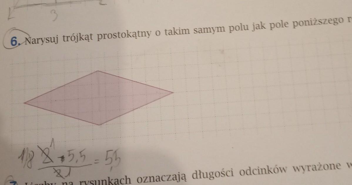 narysuj trójkąt prostokątny o takim samym polu jak pole poniższego