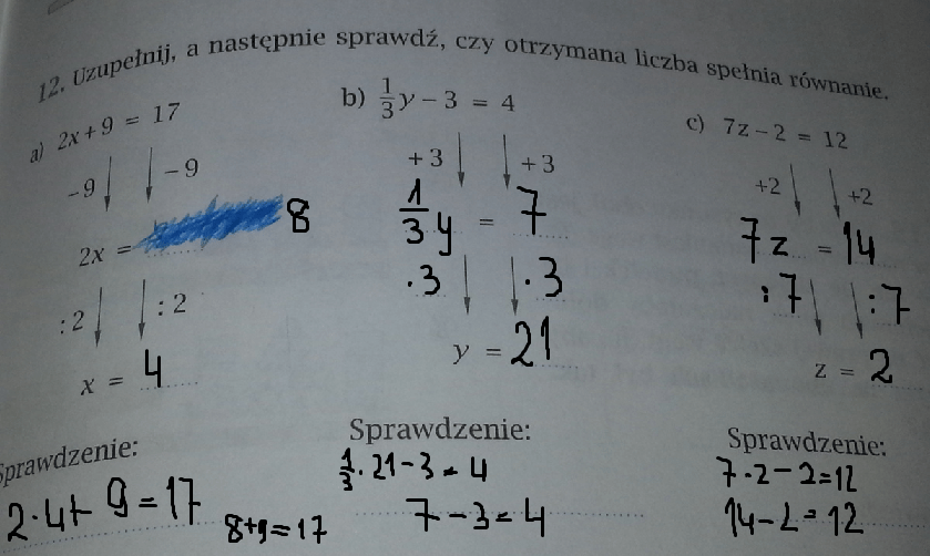 Uzupełnij, a następnie sprawdź, czy otrzymana liczba spełnia równanie