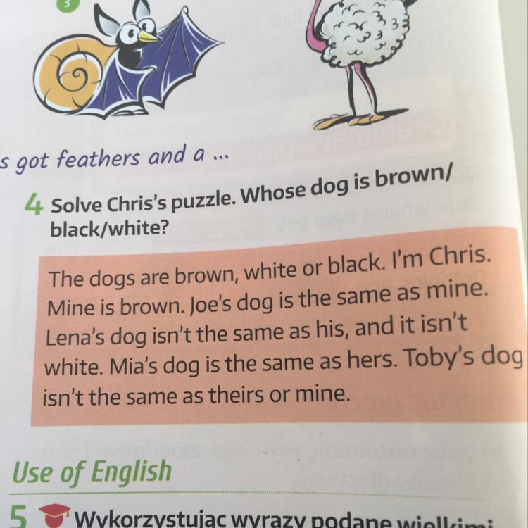 Solve Chris’s puzzle. Whose dog is brown /black/white? Brainly.pl