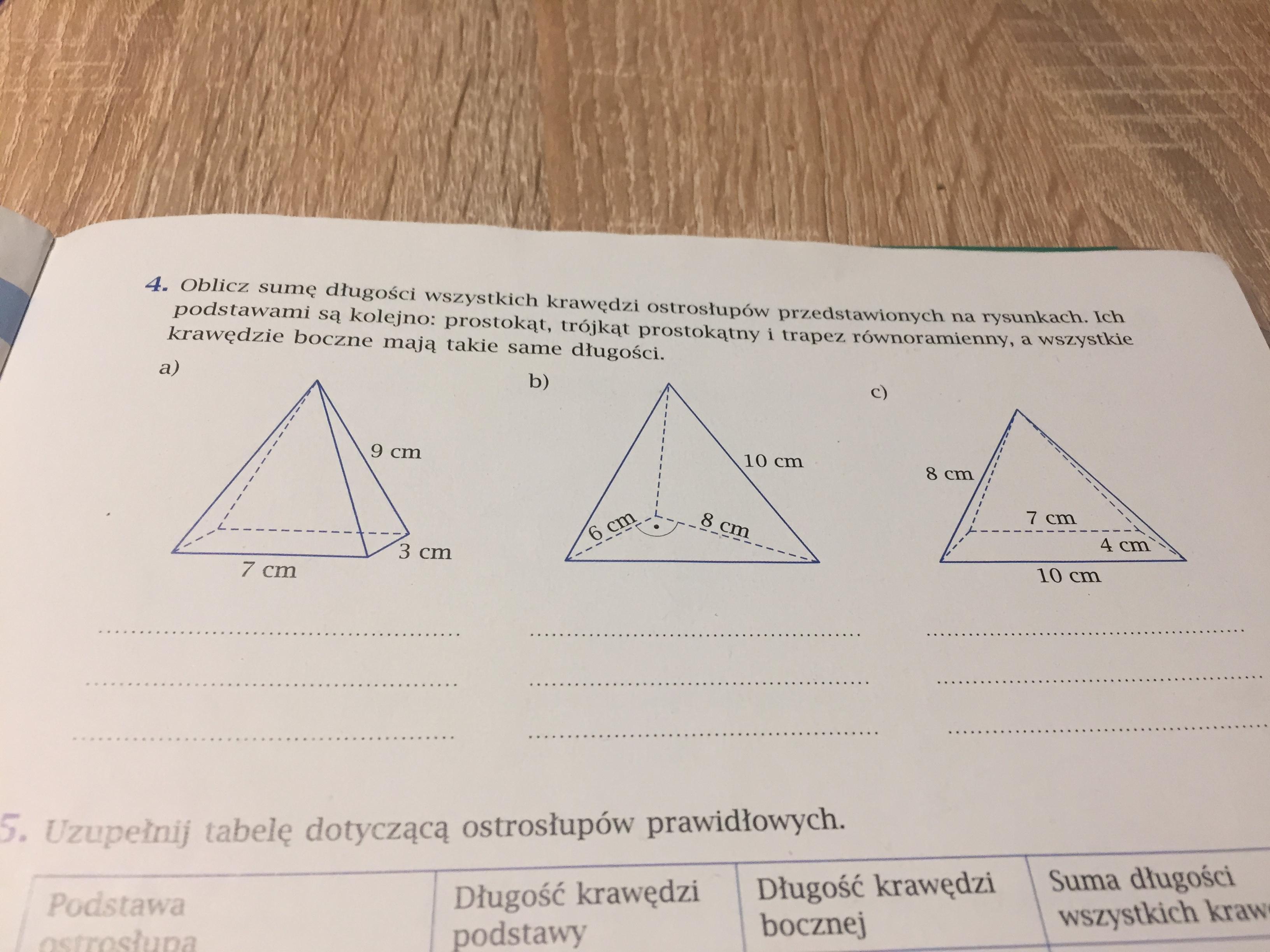 Oblicz sumę długości wszystkich krawędzi ostrosłupów przedstawionych na