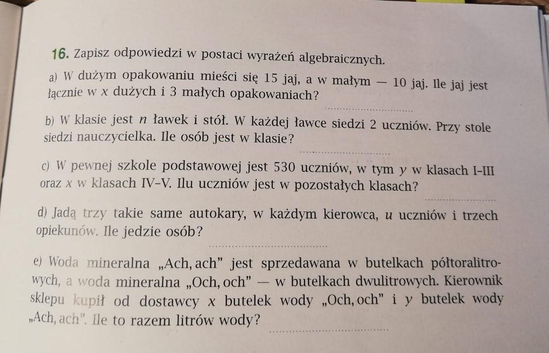 Zapisz odpowiedzi w postaci wyrażeń algebraicznych. Brainly.pl