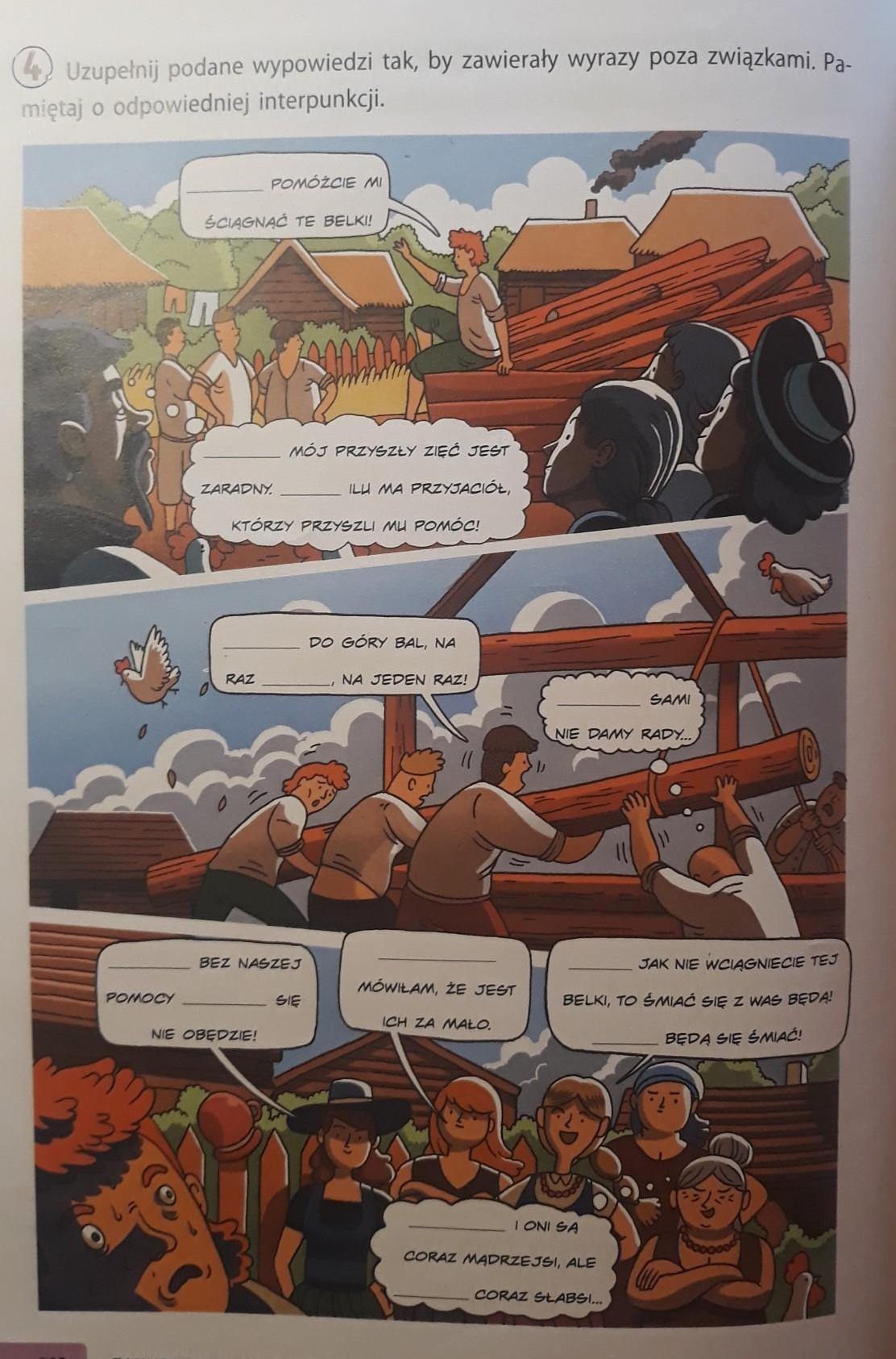 Uzupełnij podane wypowiedzi tak, by zawierały wyrazy poza związkami