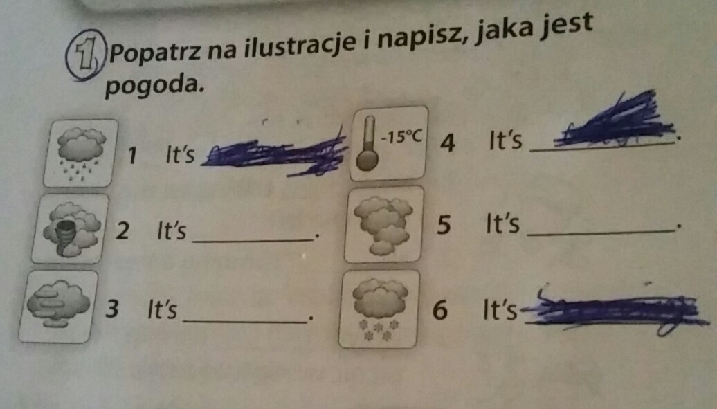 popatrz na ilustracje i napisz jaka jest pogoda....to ma byc po