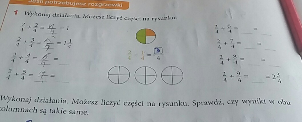 Wykonaj działania Możesz liczyć części na rysunku Pomoże ktoś błagam