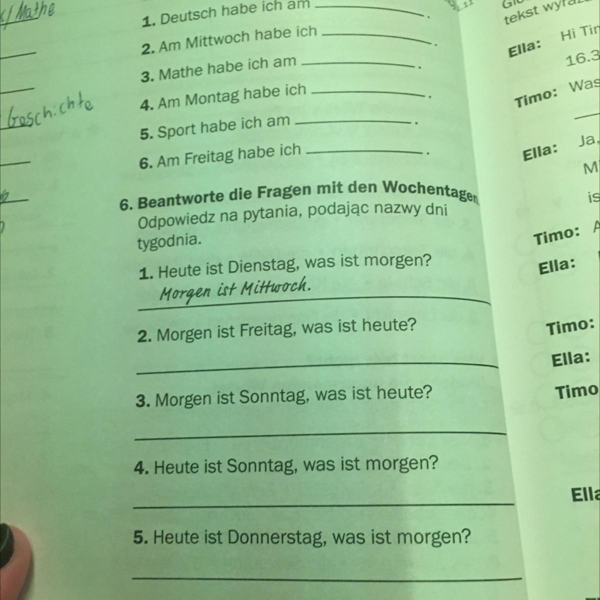 6. Beantworte die Fragen mit den Wochentagen, Odpowiedz na pytania