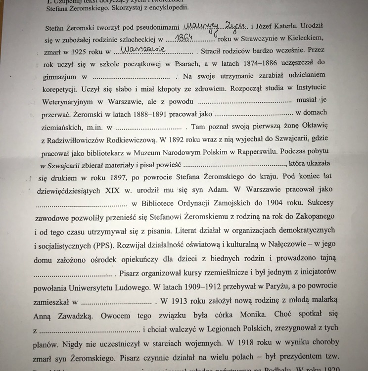 Uzupełnij tekst dotyczący Stefana Żeromskiego. Daje naj. Brainly.pl