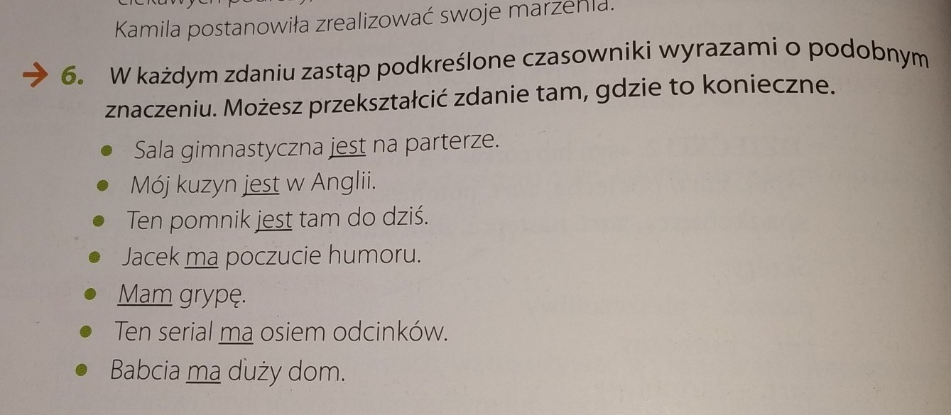 W Każdym Zdaniu Zastąp Podkreślone Czasowniki Wyrazami O Podobnym Znaczeniu