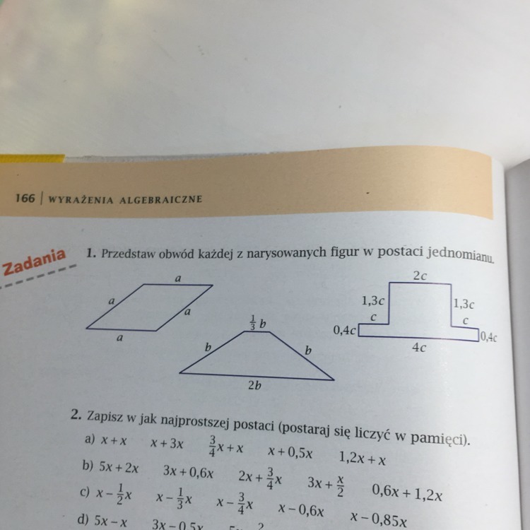 przedstaw obwód każdej z narysowanych figur w postaci jednomianów/tylko