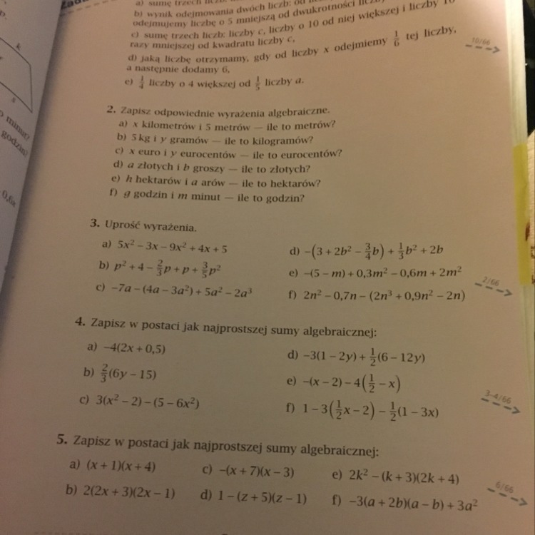 Zapisz w postaci jak najprostszej sumy algebraicznej zad.4/47 i 5/47