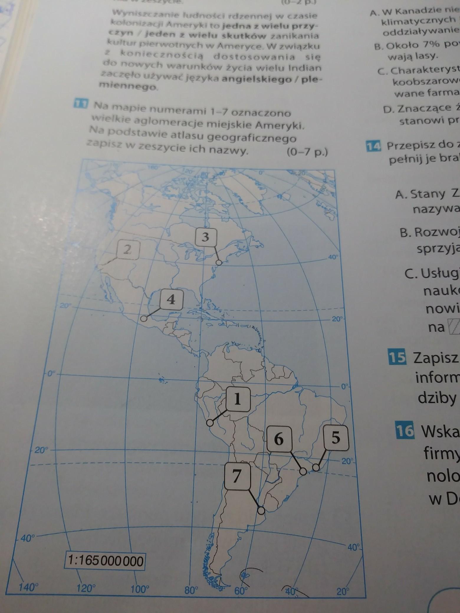 Na Mapie Numerami 1-7 Oznaczono Wielkie Aglomeracje Miejskie Ameryki