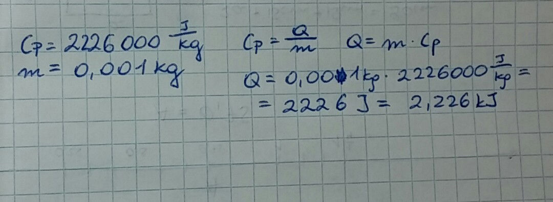 Ciepło parowania wody jest równe 2 226 000J/kg.Oblicz ilość którą