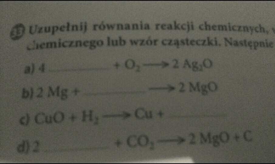 Uzupełnij równania reakcji chemicznych, wpisując odpowiedni symbol