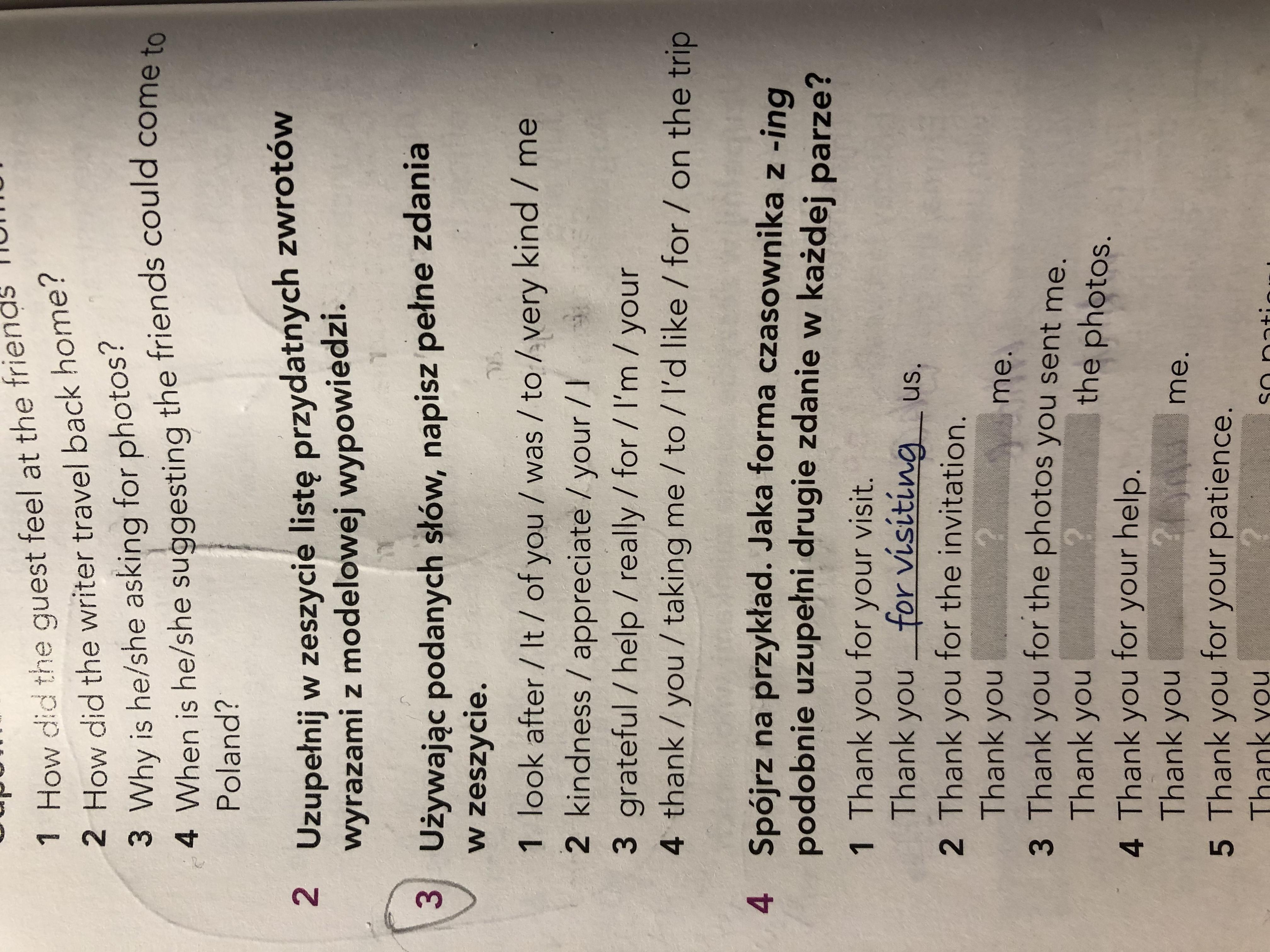 Zadanie 3 używając podanych słów, napisz pełne zdania w zeszycie