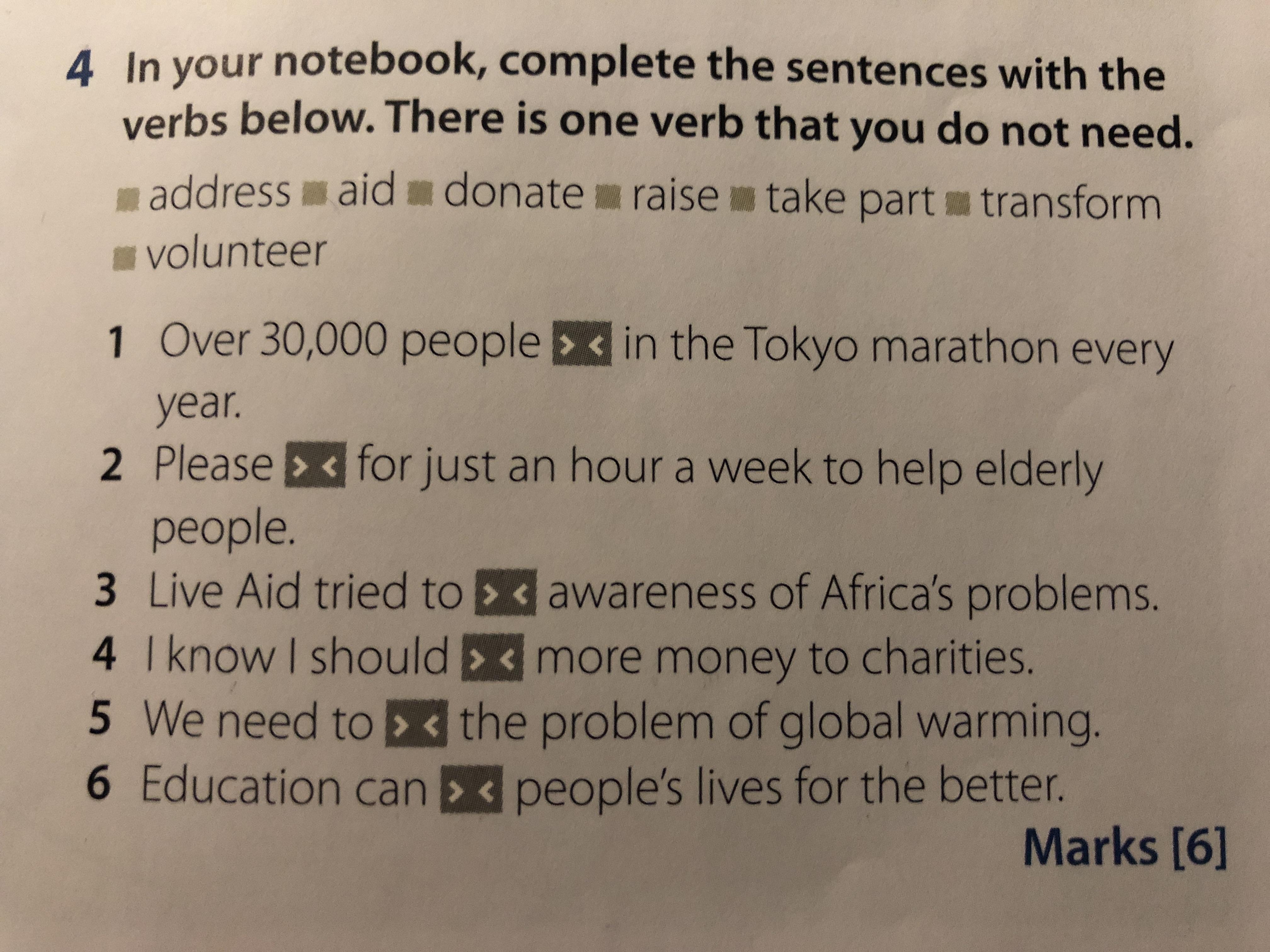 In your notebook complete the sentences with the correct form of the