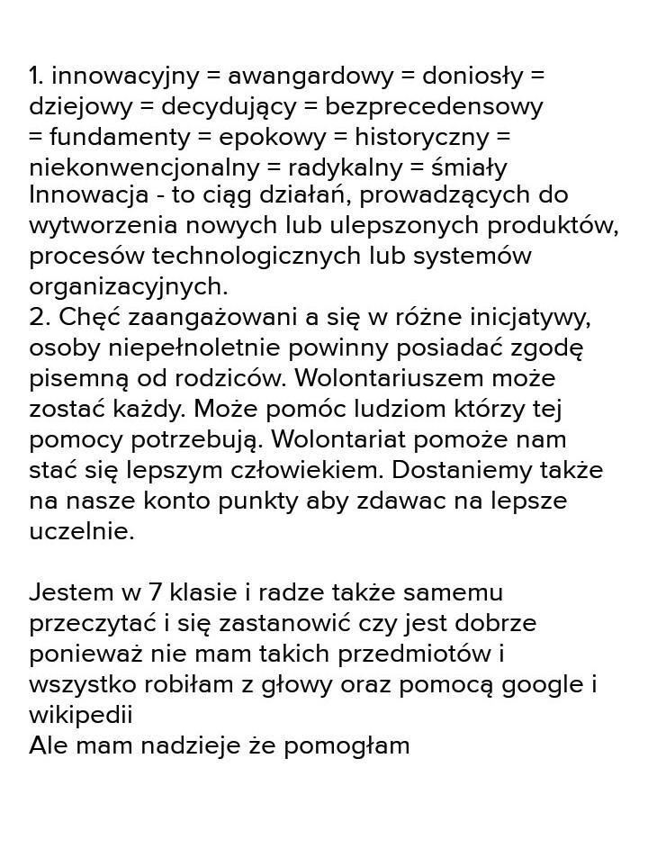 1. Wypisz synonimy słowa innowacyjny. na czym polega „innowacyjność