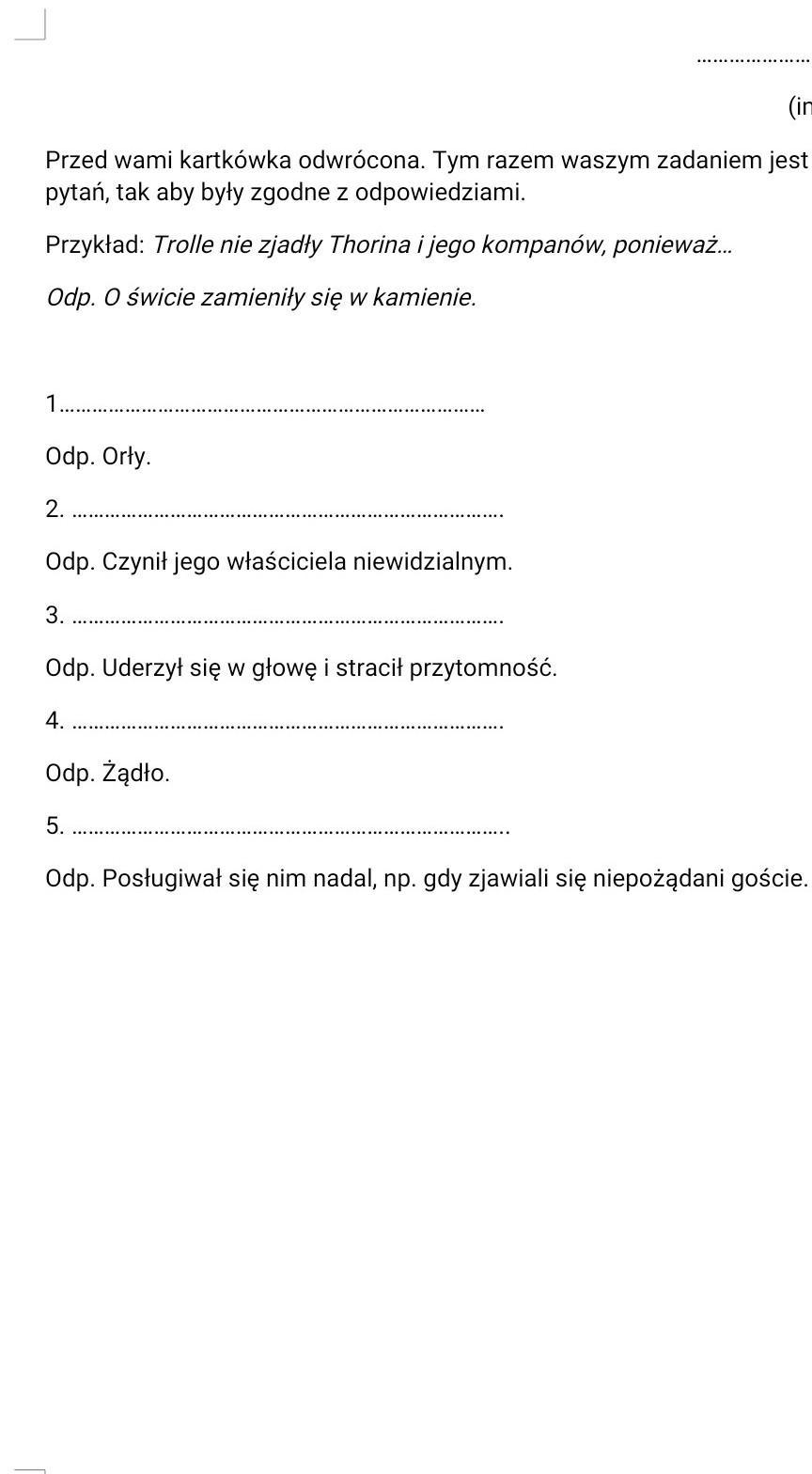 Kartkówka odwrócona. Potrzebuję tylko numerek 5, resztę mam. PILNE