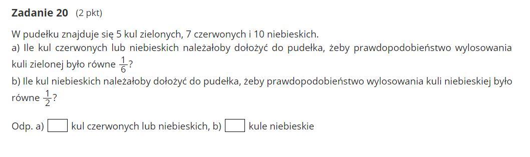 W pudełku znajduje się 5 kul zielonych, 7 czerwonych i 10 niebieskich