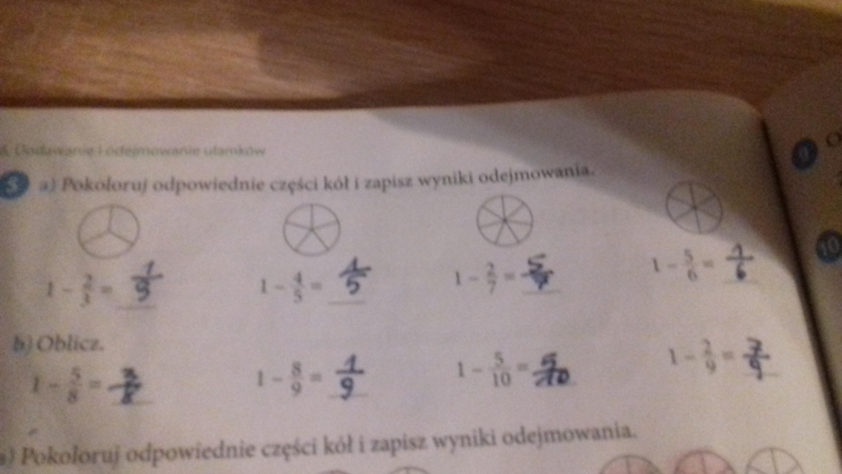 Pokoloruj odpowiednie części kół i zapisz wyniki odejmowania Brainly.pl