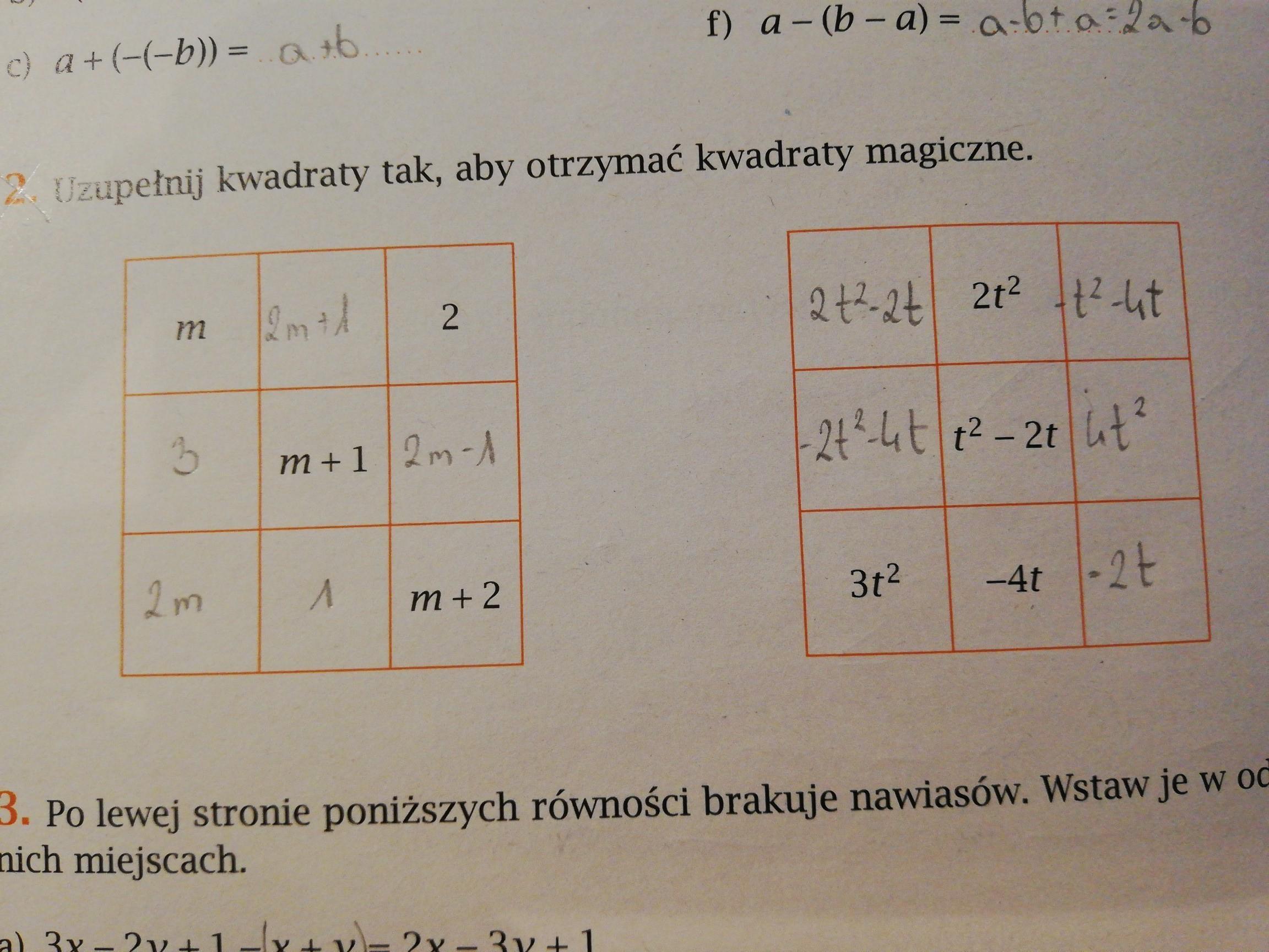 Uzupełnij kwadraty tak,aby otrzymać kwadraty magiczne (Klasa 7