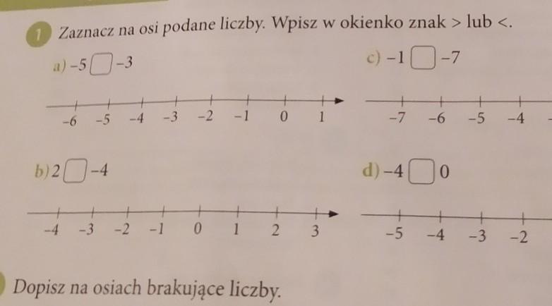 zaznacz na osi podane liczby wpisz w okienko znak ←lub→ Brainly.pl
