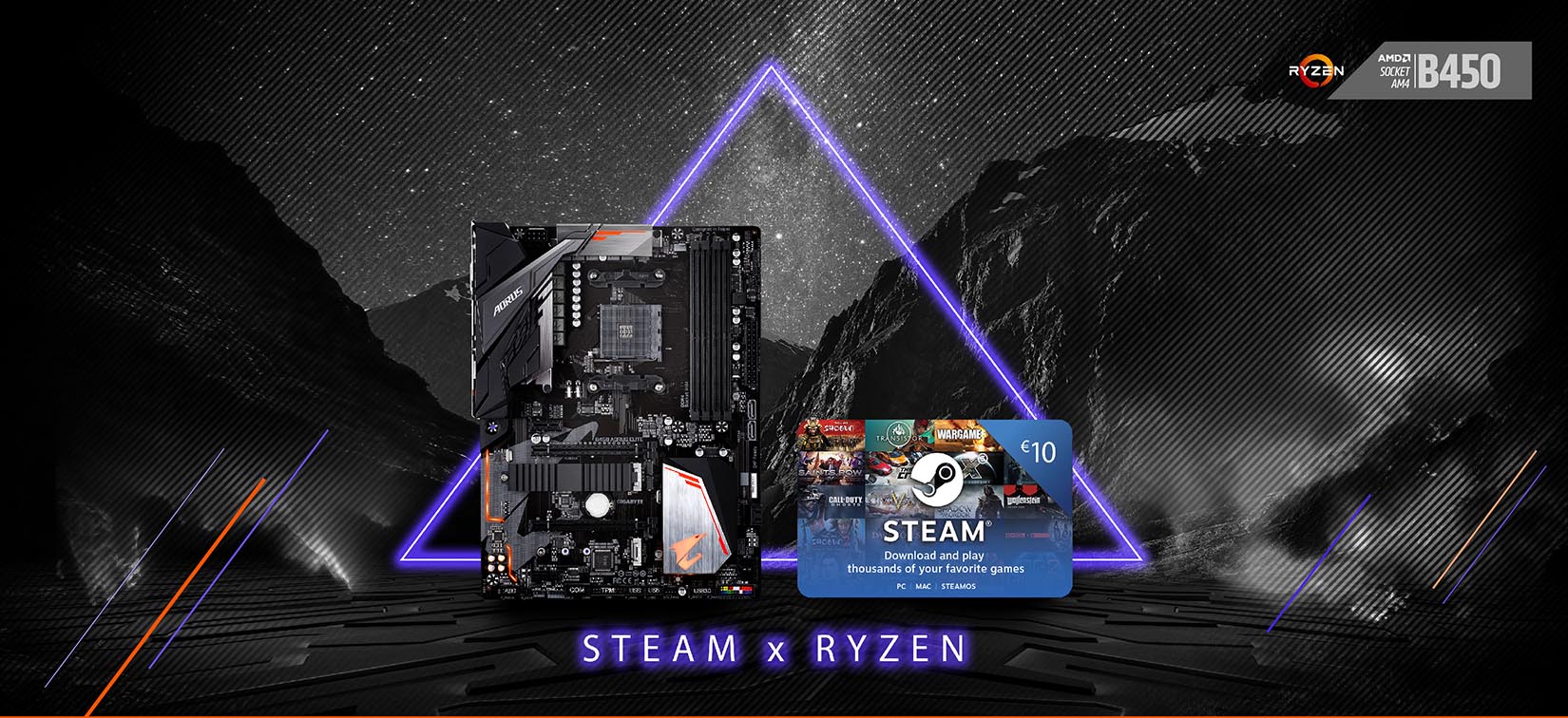 Buy select GIGABYTE AM4 B450 motherboards and get €10 FREE STEAM wallet