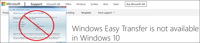 Łatwy transfer w systemie Windows nie jest dostępny w.