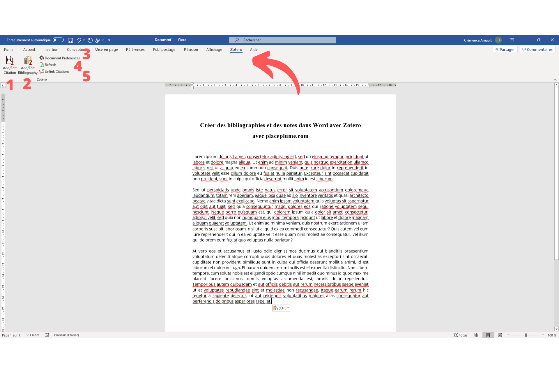 Créer une bibliographie et des notes dans Word avec Zotero Place plume