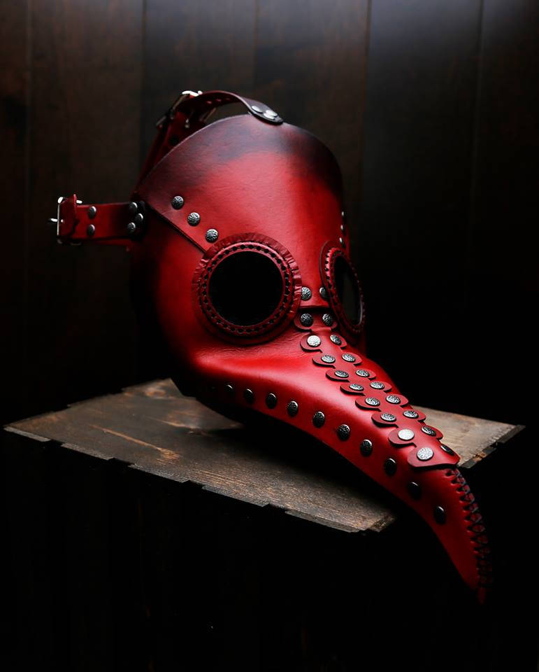 Plague Doctor Mask in Red Leather For Sale