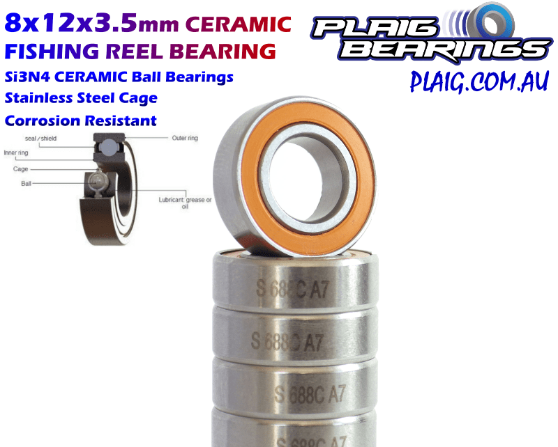8x12x3.5mm CERAMIC Fishing Reel Bearing Orange Rubber Seals SMR128C
