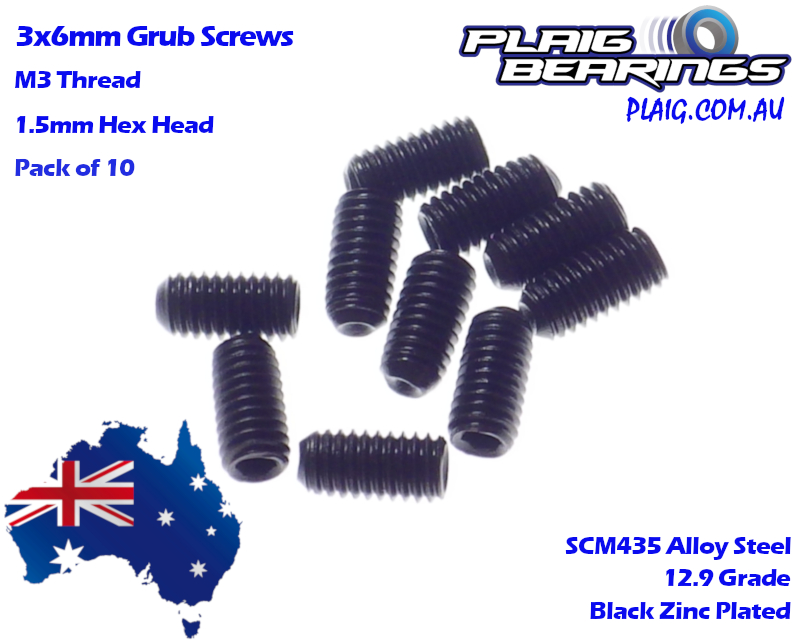 M3x6 Grub Screws Pack of 10 Plaig Bearings