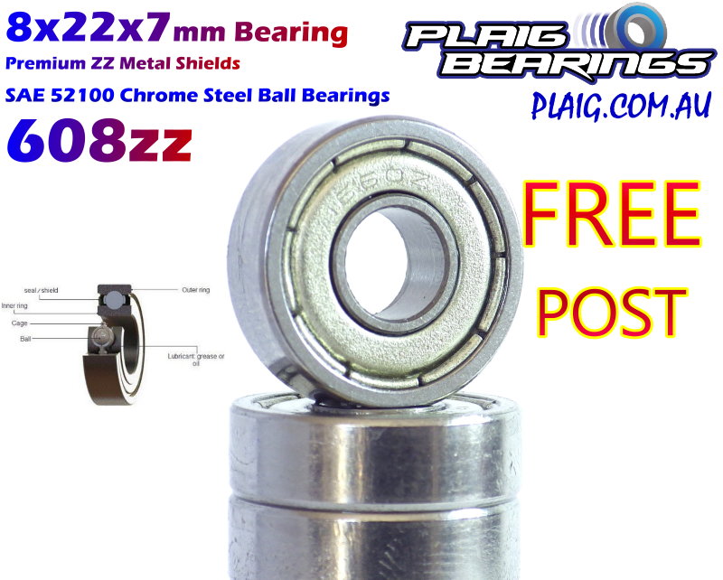 8x22x7mm Bearing Metal Shields MR608zz Plaig Bearings