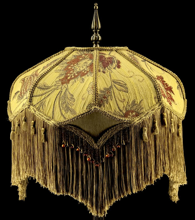 VICTORIAN LAMP SHADE HEAVY EMBROIDERED FABRIC W/ GOLD SILK RUST BEADING & FRINGE eBay