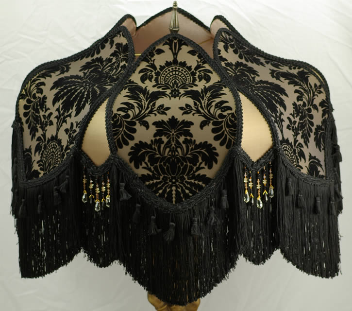 VICTORIAN FLOOR LAMP SHADE BLACK GOLD SILK fabric beads eBay
