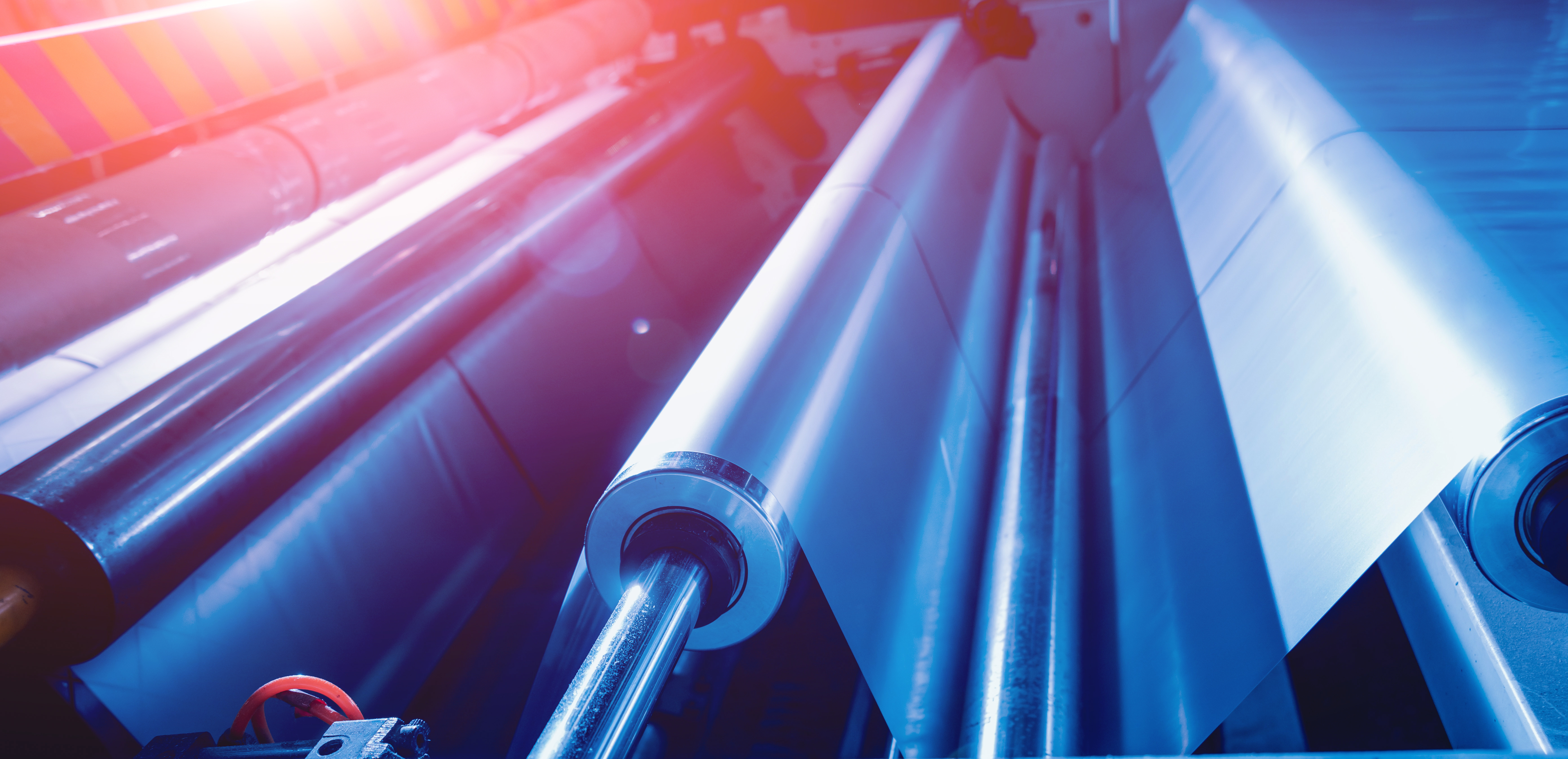 Modern automated production line in factory. Plastic bag manufacturing