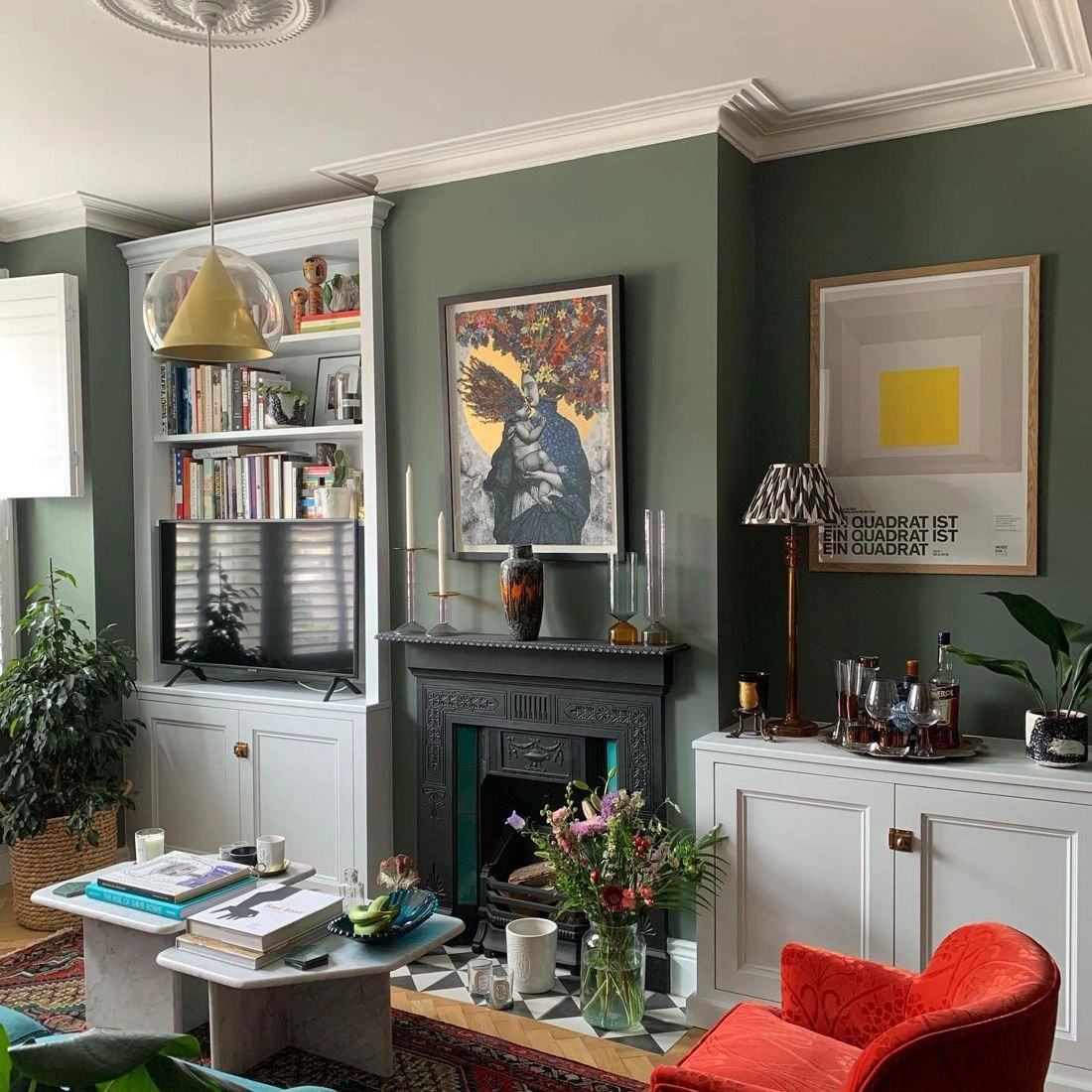 Farrow and Ball dark green paint colors for living room