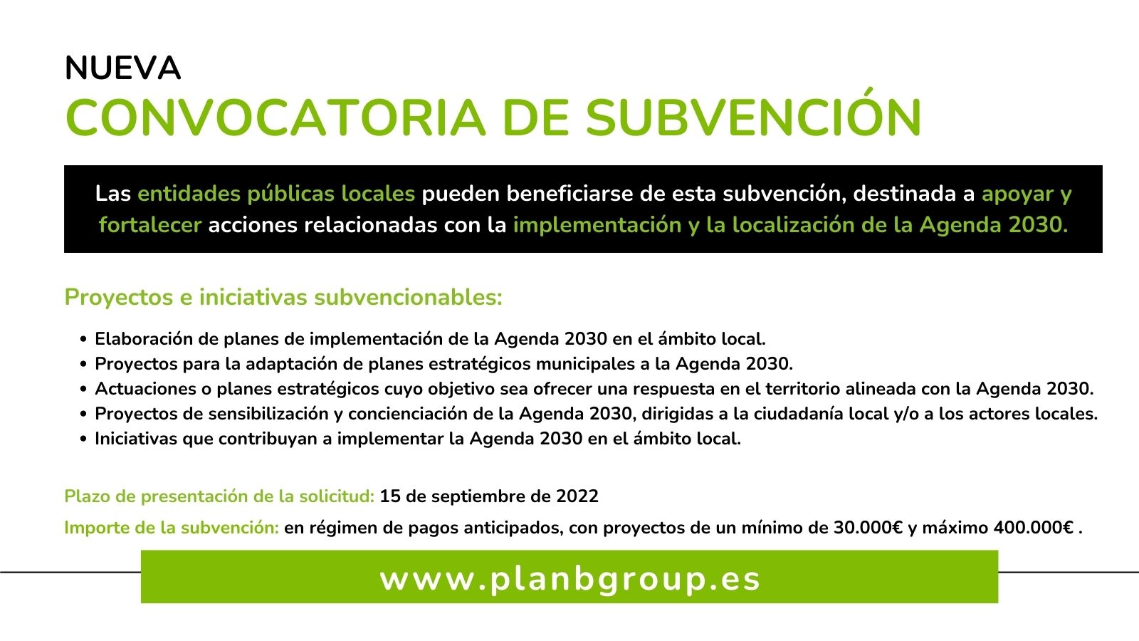 Nueva subvención destinada a impulsar la implementación y localización