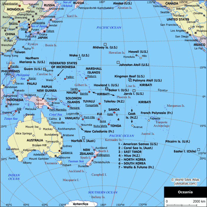 Map of Oceania. Australia and Oceania —