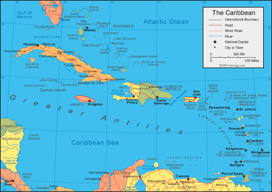 Caribbean Islands Map and Satellite Image Geology