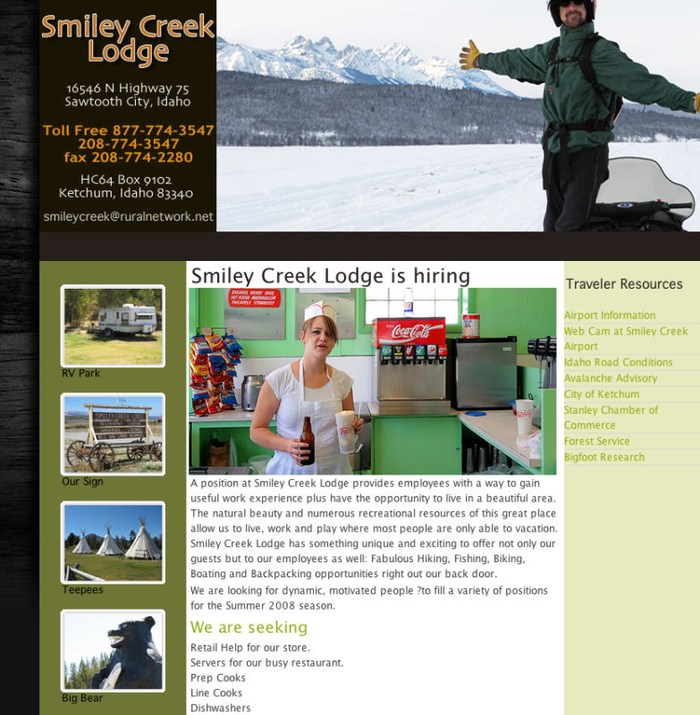 Hey, Smiley Creek Lodge is Hiring Quirky