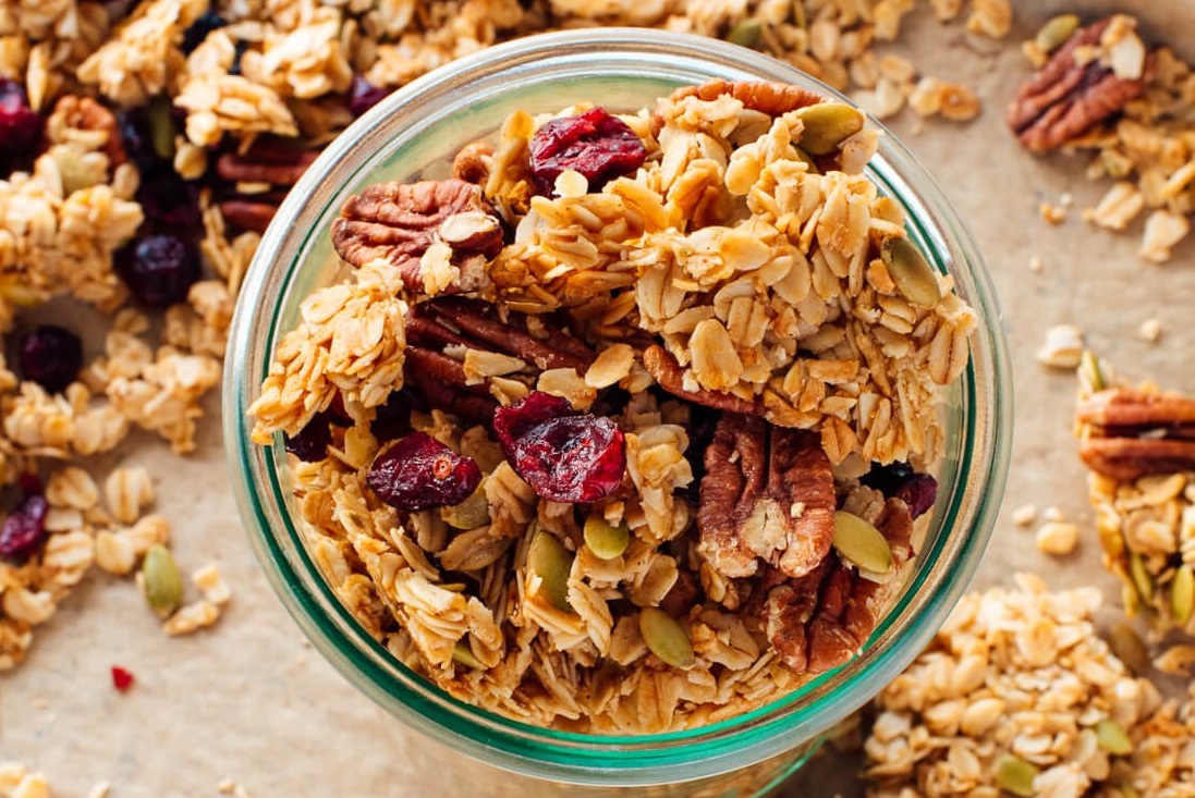 Prepare a bowl of granola with virgin coconut oil Pick