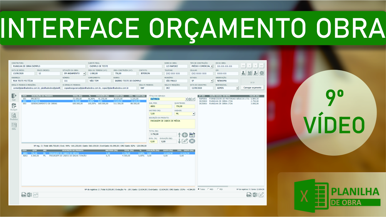 INTERFACE DO ORÇAMENTO Planilha de Obra
