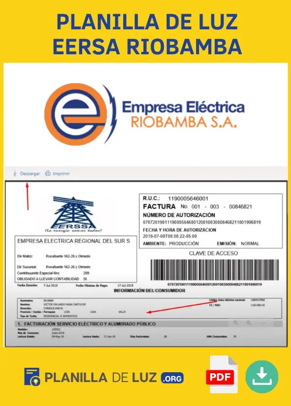 ᐅ Planilla de Luz EERSA Riobamba ⇒ Consultar, Pagar y Descargar [PDF]