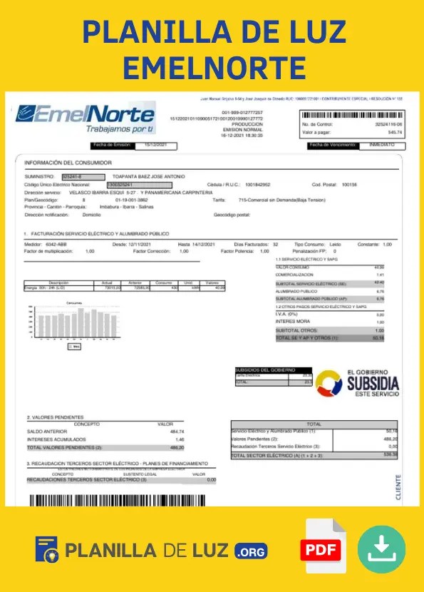ᐅ Planilla de Luz Emelnorte ⇒ Consultar, Pagar y Descargar [PDF]