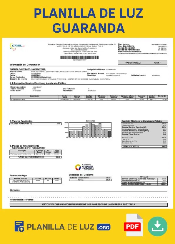 ᐅ Planilla de Luz Guaranda ⇒ Consultar, Pagar y Descargar [PDF]