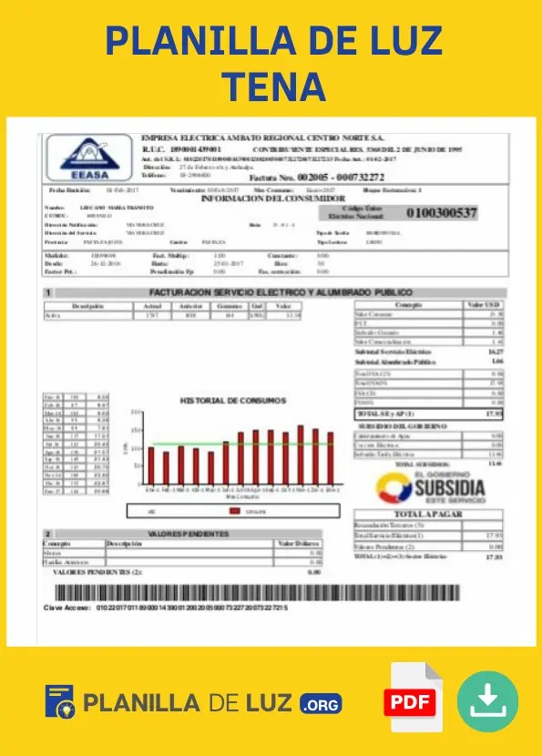 ᐅ Planilla de Luz Tena ⇒ Consultar, Pagar y Descargar [PDF]