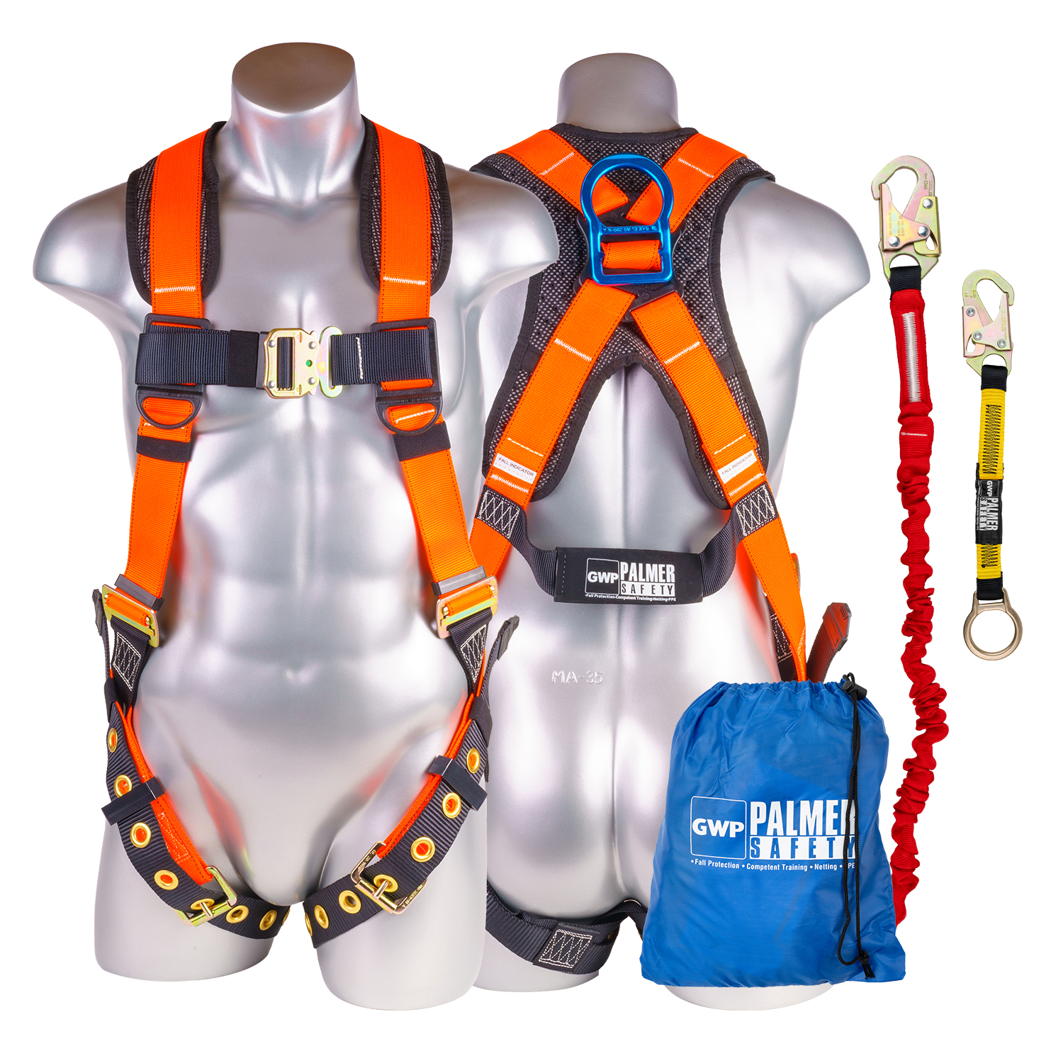 Orange High Vis Full Body Safety Harness Kit Planks Supply LLC.