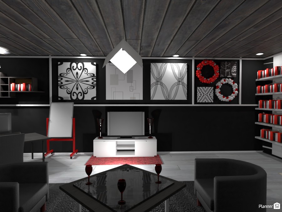 Black, White, and Red office Free Online Design 3D House Ideas
