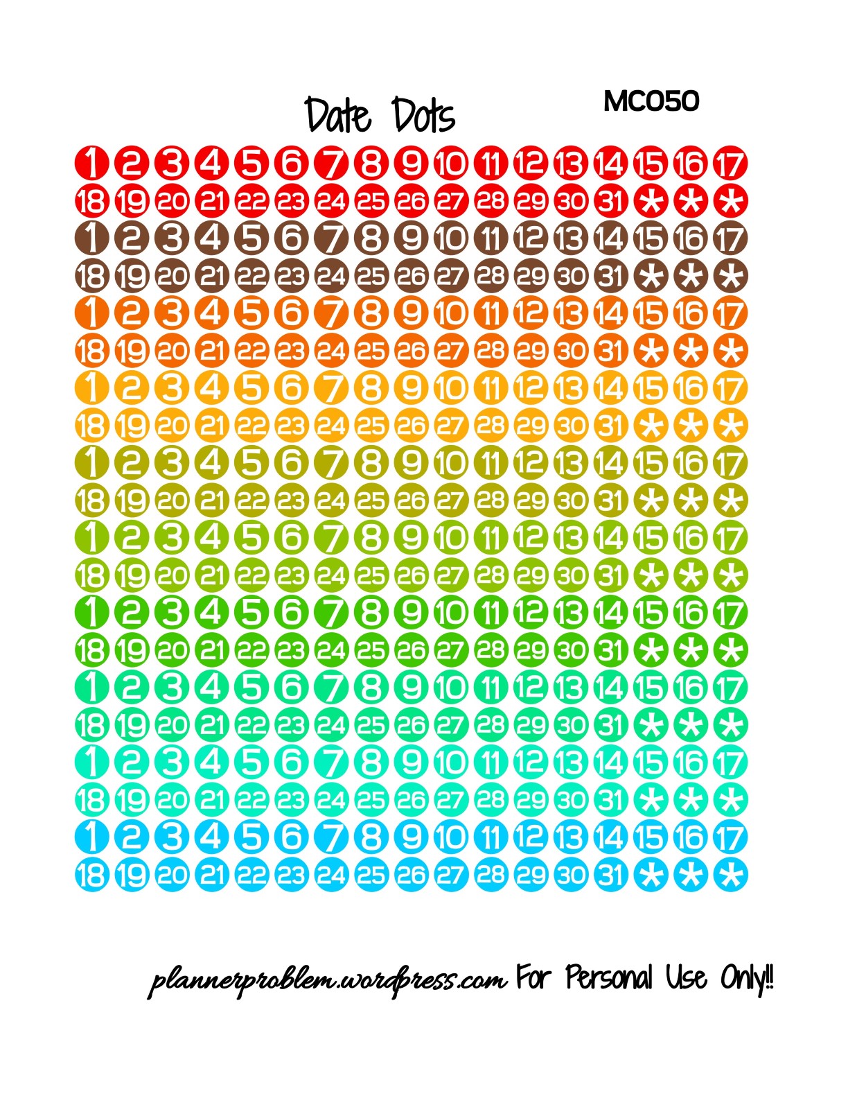 Multicolor Date Dots! Free Printable Planner Stickers! PlannerProblem Multicolor Date Dots! Free Printable Planner Stickers! PlannerProblem