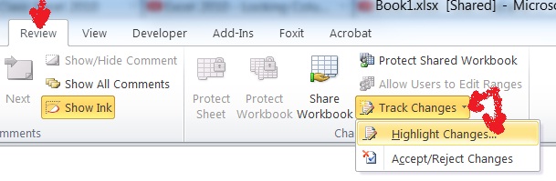 Track Changes in Excel 2010