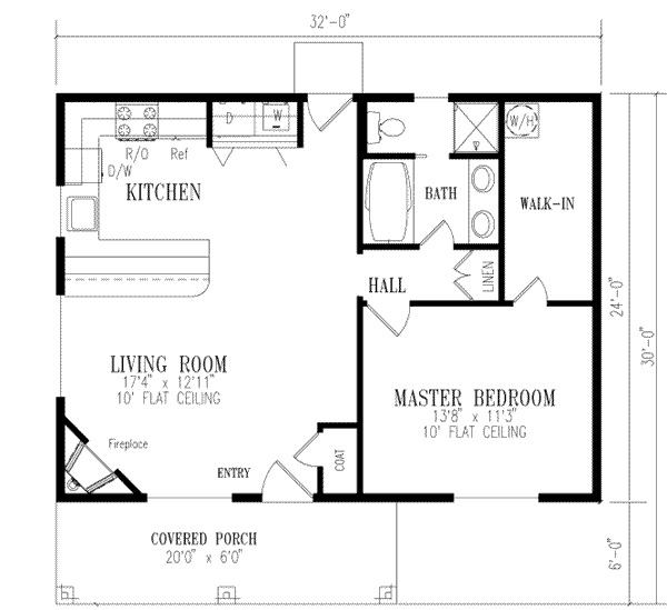 Plano de Casa Pequeña de 1 Dormitorio